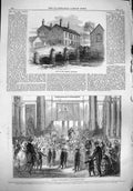 Old Antique Print 1861 Bow Bridge Leicester Entertainment Mansion House 19th