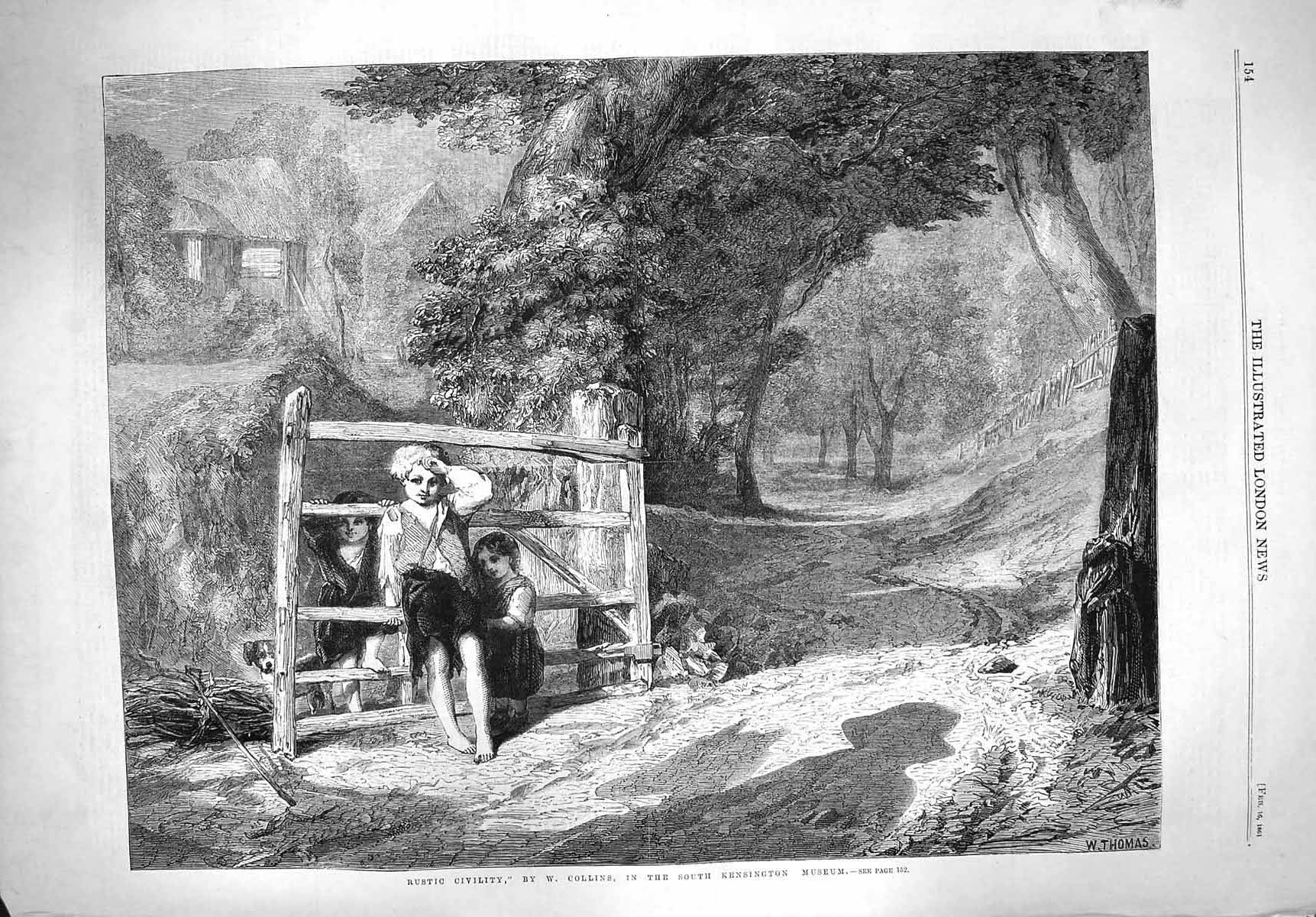 Old Antique Print 1861 Rustic Civility Collins Kensington Musuem Children 19th