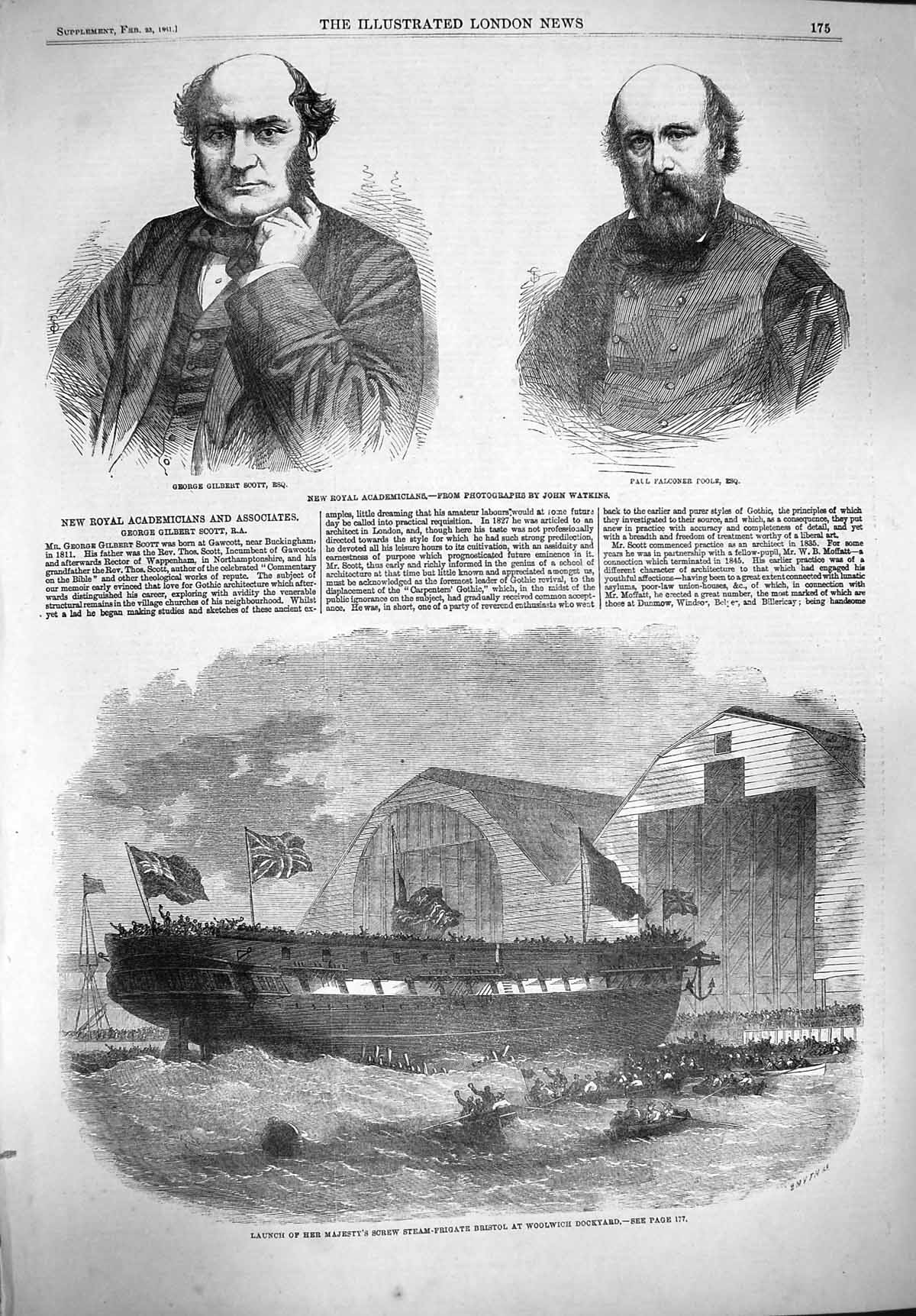 Old Antique Print 1861 Ship Bristol Woolwich Dockyard George Scott Poole 19th
