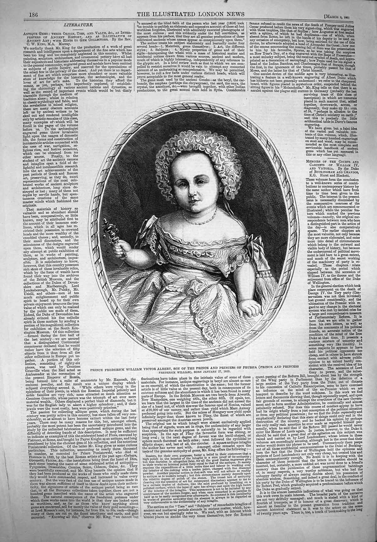 Original Old Antique Print 1861 Portrait Prince Frederick William Victor Albert