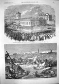 Original Old Antique Print 1861 Strike Blakcburn Floods Holland Bommellerwaard