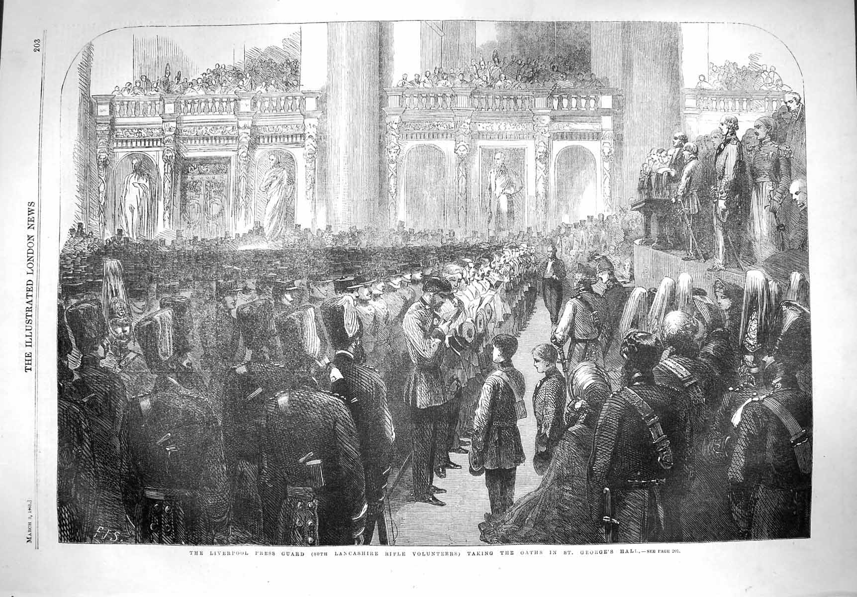 Old Antique Print 1861 Liverpool Press Guard Lancashire Rifle Volunteers 19th