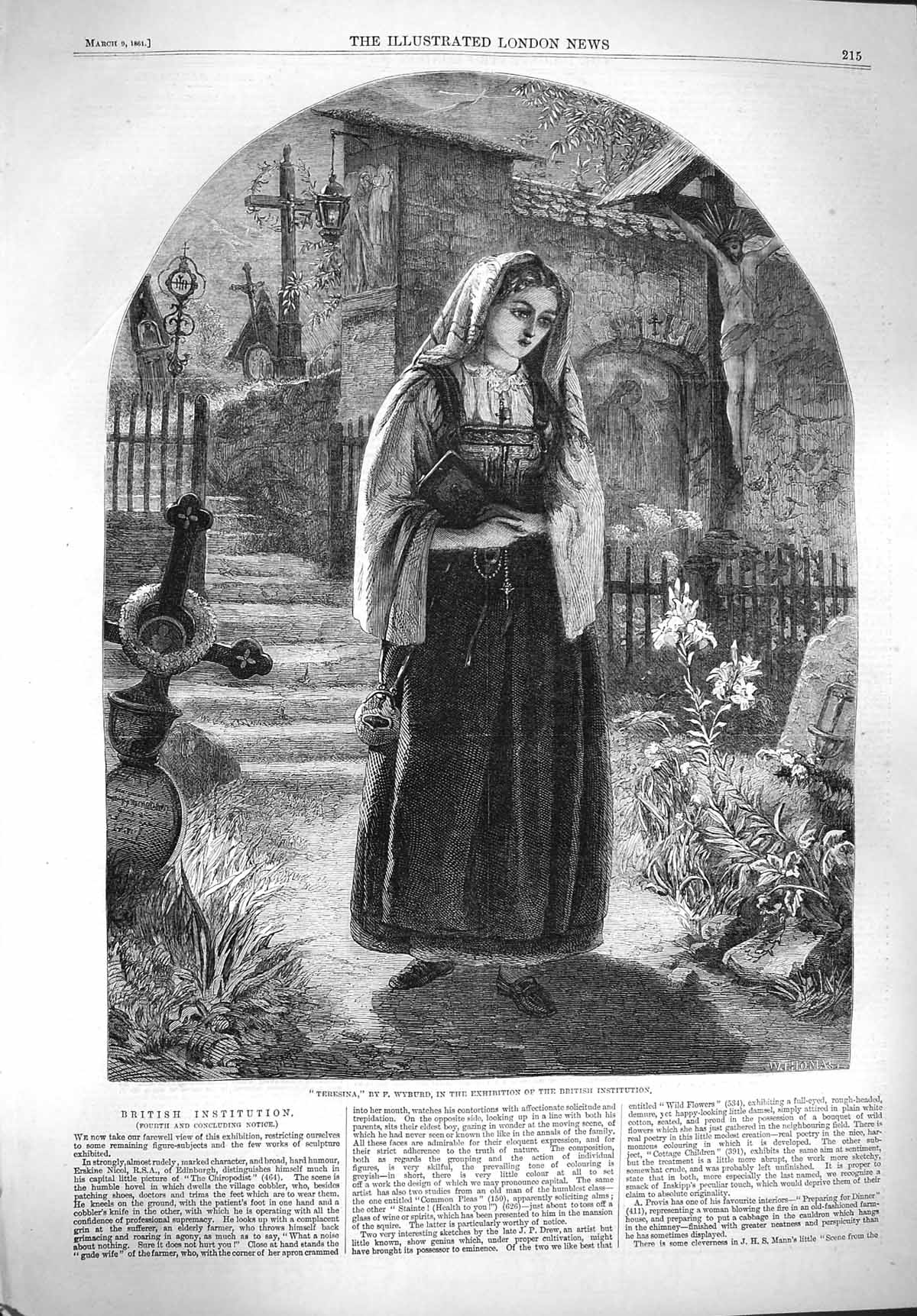 Original Old Antique Print 1861 Portrait Teresina Lady Church Wyburd Victorian