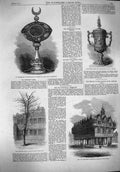 Original Old Antique Print 1861 Cup Sultan Turkey Duke Brabant Townhall H 19th