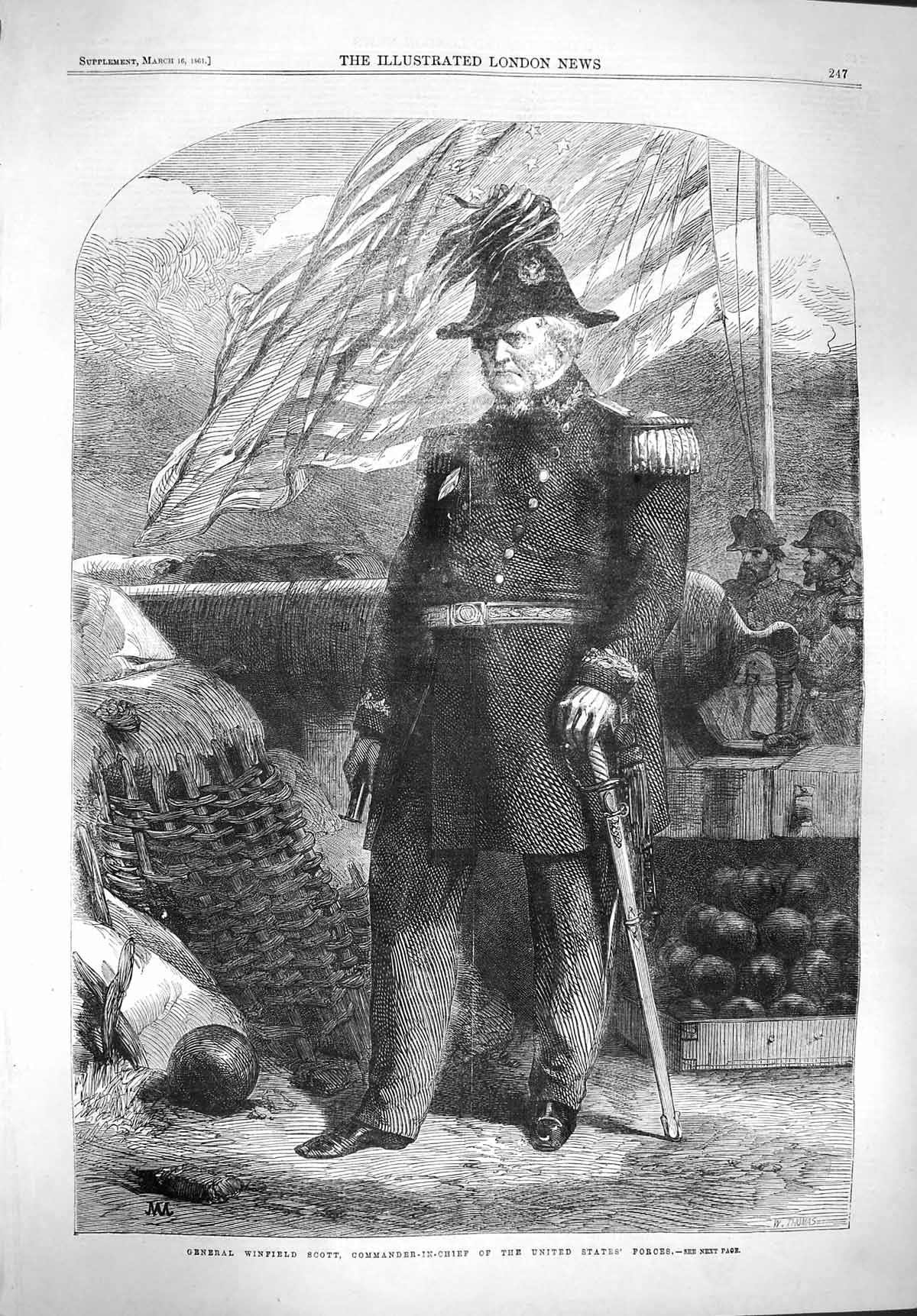 Old Antique Print 1861 General Winfield Commander-In-Chief United States 19th