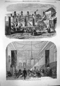 Old Antique Print 1861 Fire Portsmouth Upper Grammar School Eton College 19th