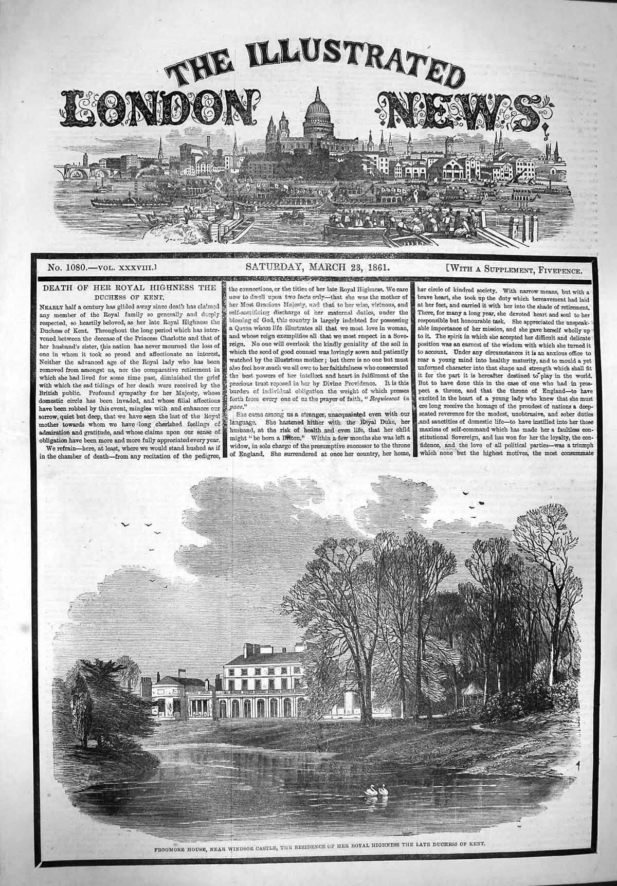Original Old Antique Print 1861 Frogmore House Windsor Castle Duchess Kent 19th