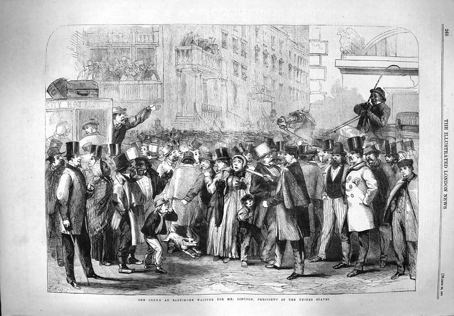 Old Antique Print 1861 Crowd Baltmore Waiting Lincoln President America 19th