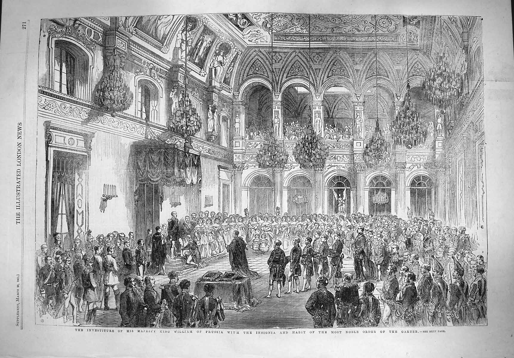 Old Antique Print 1861 Investiture King William Prussia Insignia Garter 19th