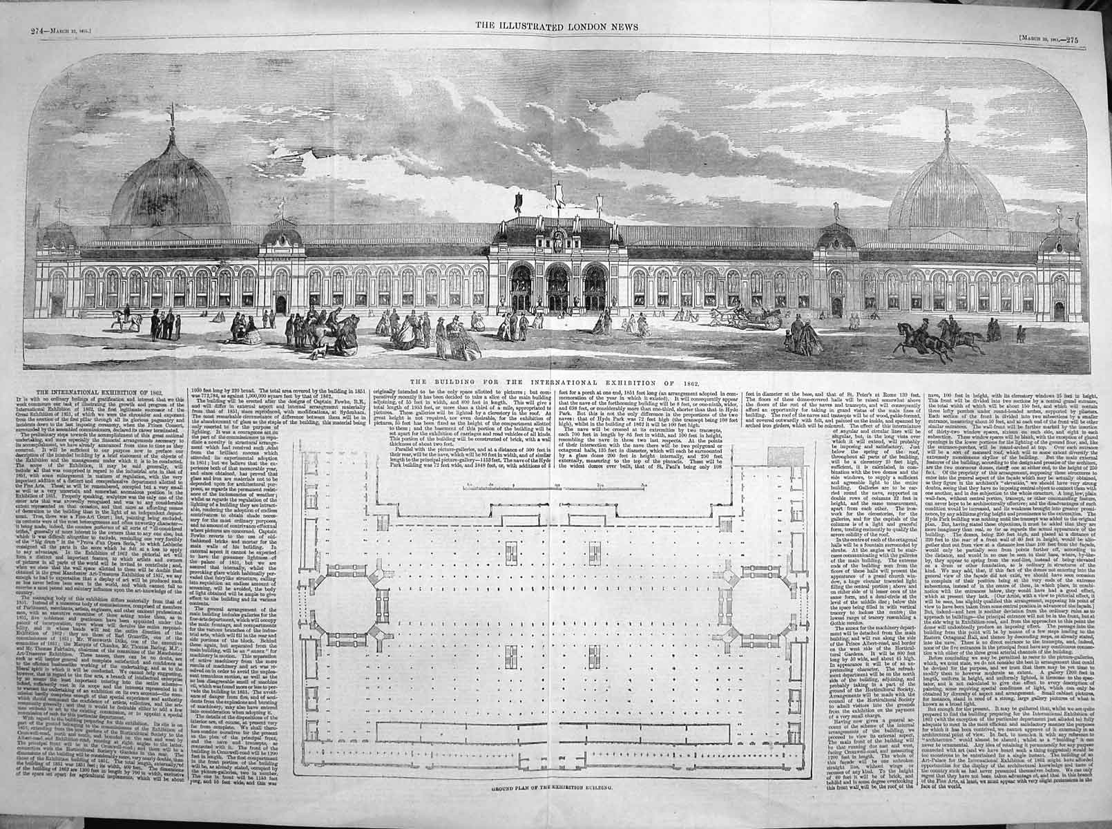 Old Antique Print 1861 Building International Exhibition Plan Building 19th