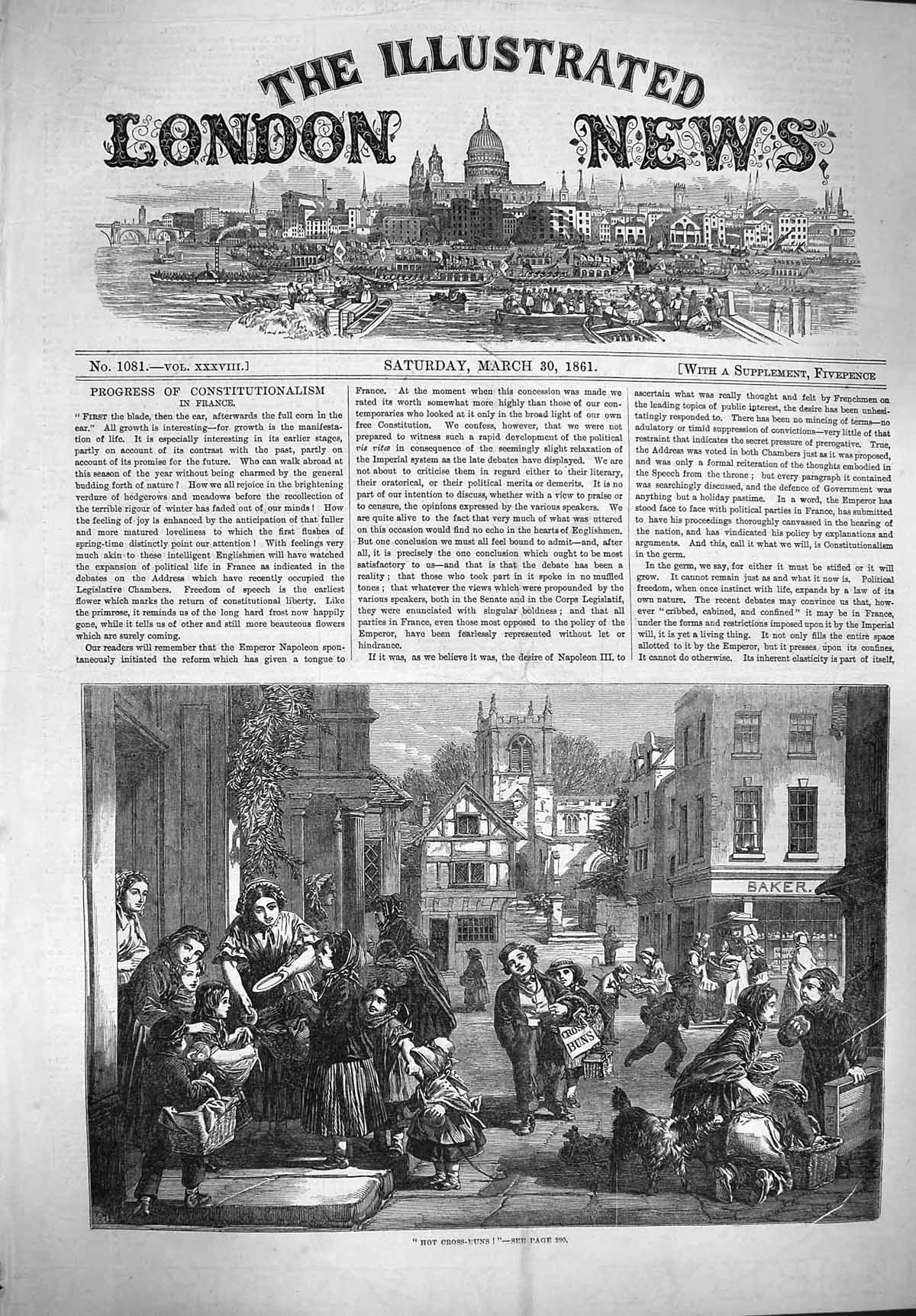 Original Old Antique Print 1861 Hot Cross Buns Street Sellers Baker Victorian