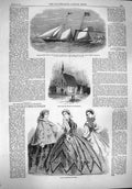 Original Old Antique Print 1861 Paris Fashion Church Chamouni Yacht Vicero 19th