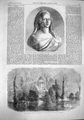 Original Old Antique Print 1861 Bust Duchess Kent Mausoleum Frogmore Building