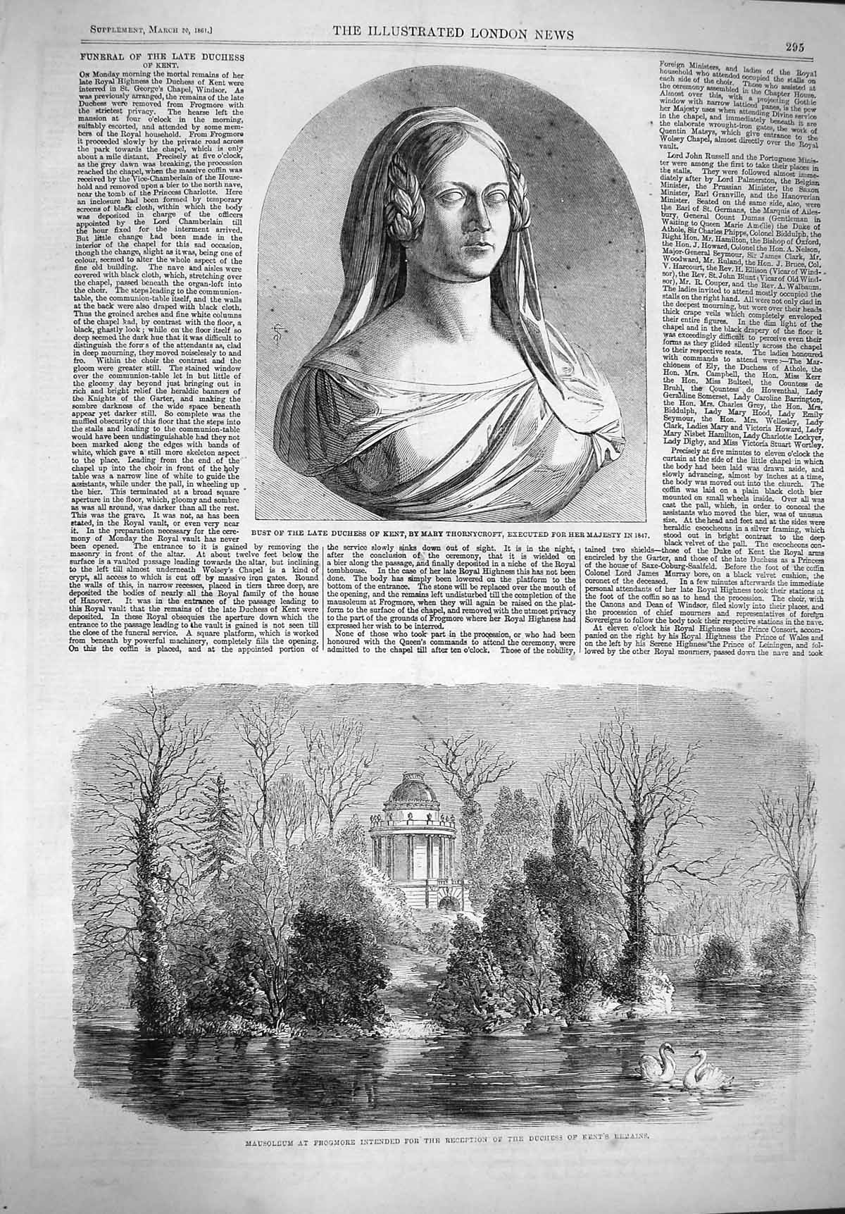 Original Old Antique Print 1861 Bust Duchess Kent Mausoleum Frogmore Building