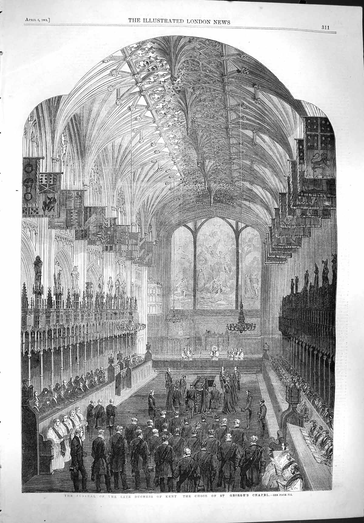 Original Old Antique Print 1861 Funeral Duchess Kent Choir St. George'S Chapel