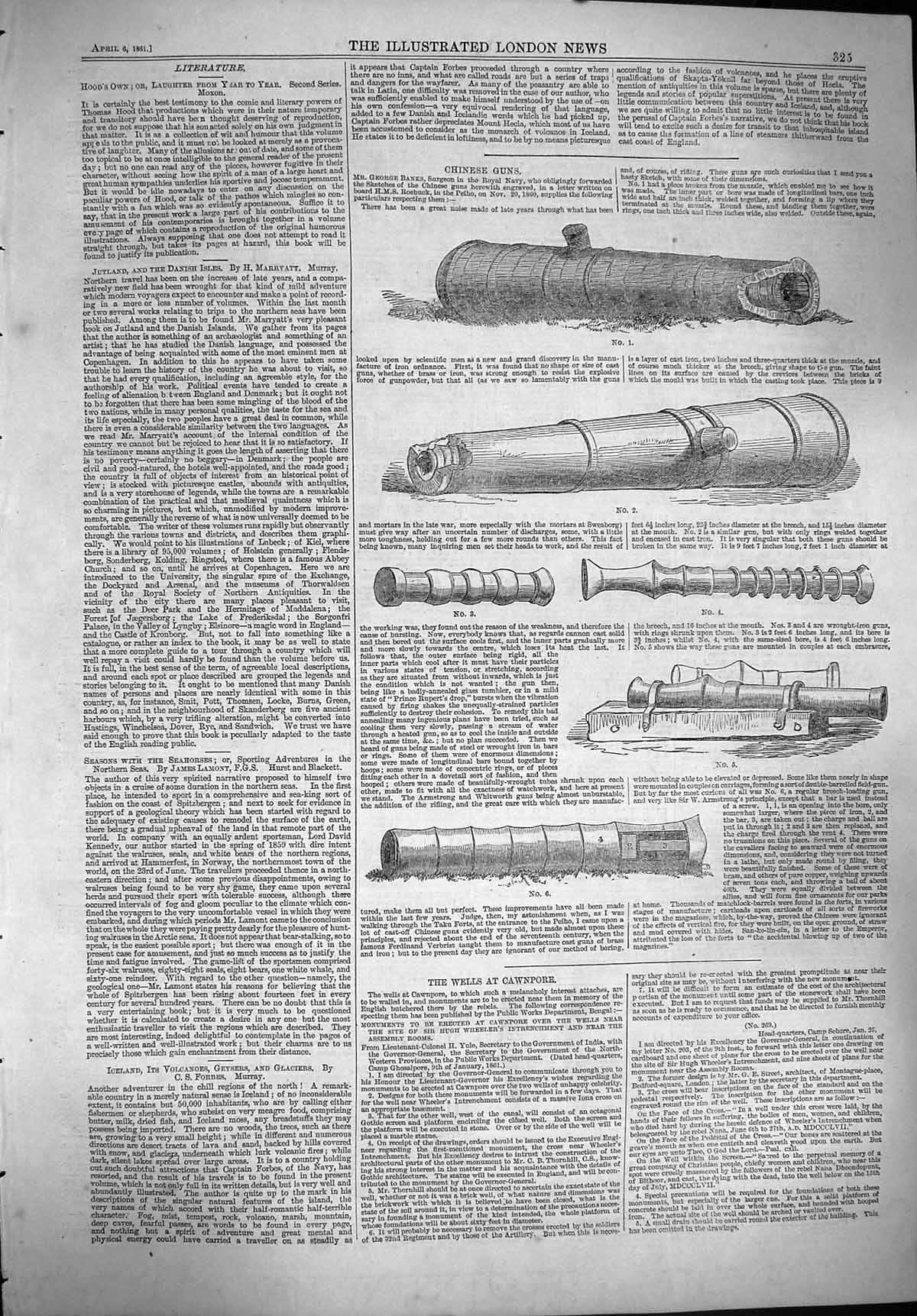 Original Old Antique Print 1861 Chinese War Guns 19th Century