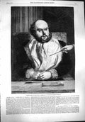 Original Old Antique Print 1861 Portrait Sancho Panza Kensington Museum 19th