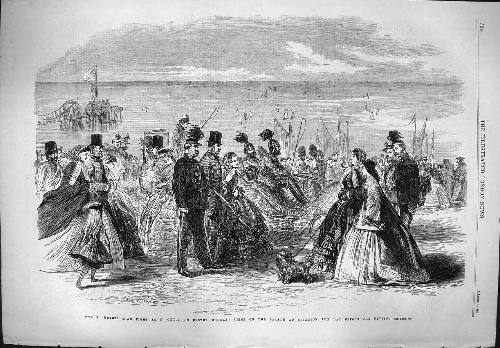 Original Old Antique Print 1861 Volunteer Sham Fight Brighton Review Siers 19th
