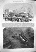 Original Old Antique Print 1861 Omnibus Accident Dublin Railway Bayswater Hyde