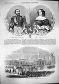 Original Old Antique Print 1861 King Netherlands Queen Holland Amsterdam 19th
