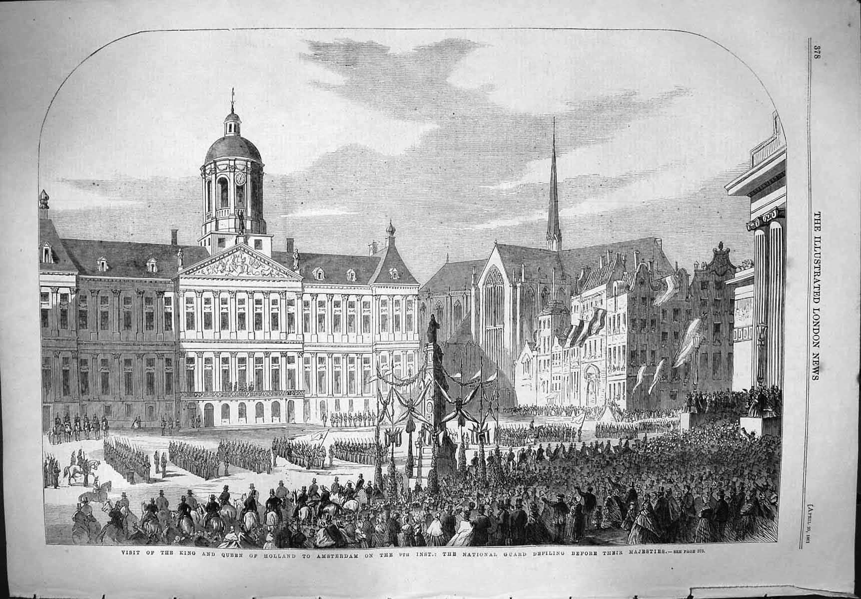 Original Old Antique Print 1861 King Queen Holland Amsterdam National Gua 19th