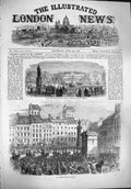 Original Old Antique Print 1861 Count Zamoyski Palace Warsaw Market Place 19th