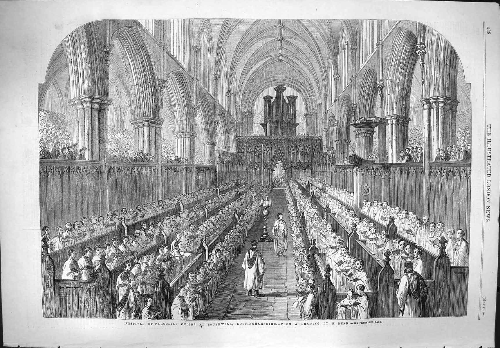 Original Old Antique Print 1861 Parochial Choirs Southwell Nottinghamshire Read