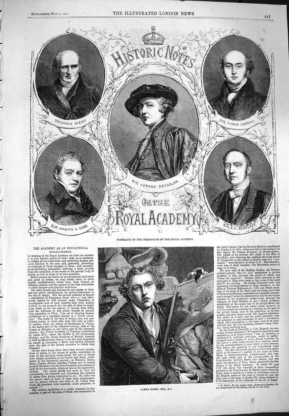 Original Old Antique Print 1861 James Barry Shee West Lawrence Eastlake Academy
