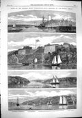 Original Old Antique Print 1861 Potomac Washington Fort Mount Vernon Yachts