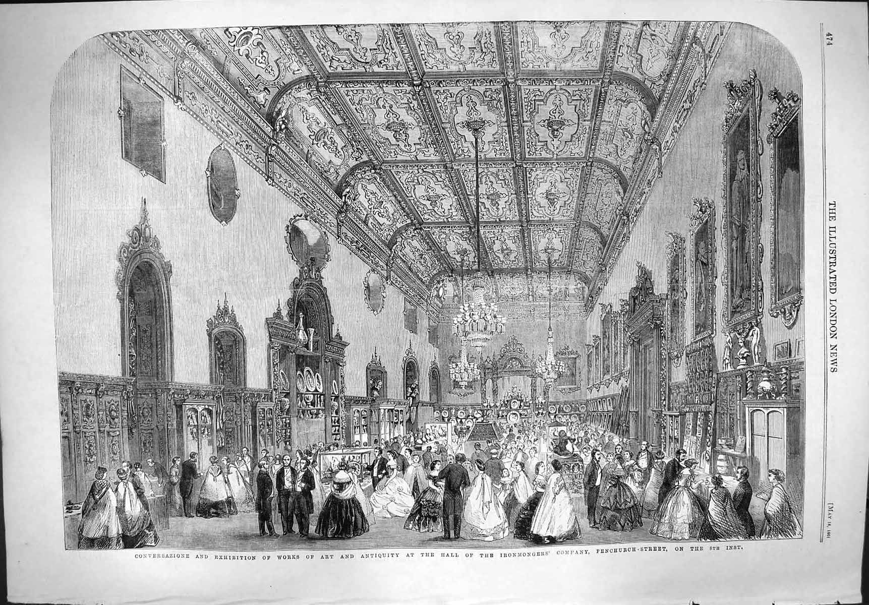Original Old Antique Print 1861 Exhibition Works Art Antiquity Hall Ironmongers