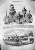 Old Antique Print 1861 Art Ironmongers Hall Exeter Exmouth Railway Train 19th