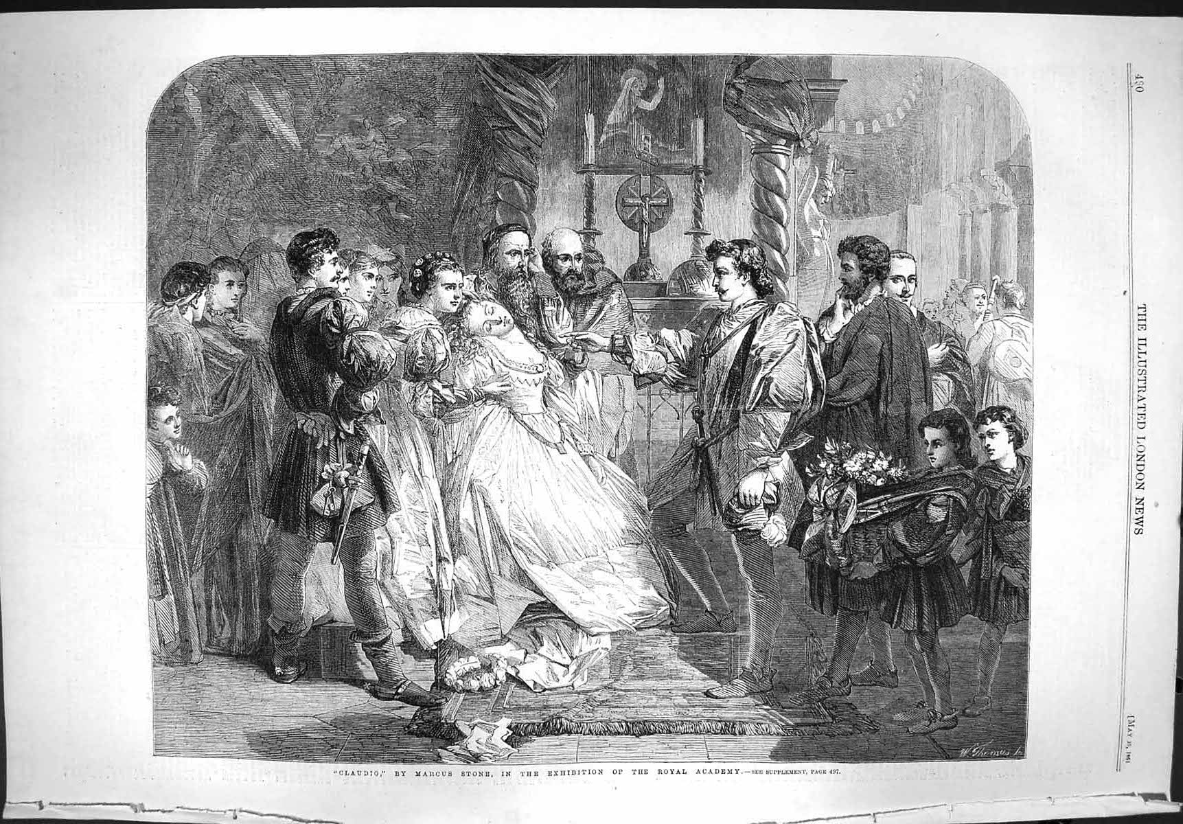 Original Old Antique Print 1861 Claudio Scene Marus Stone Royal Academy 19th