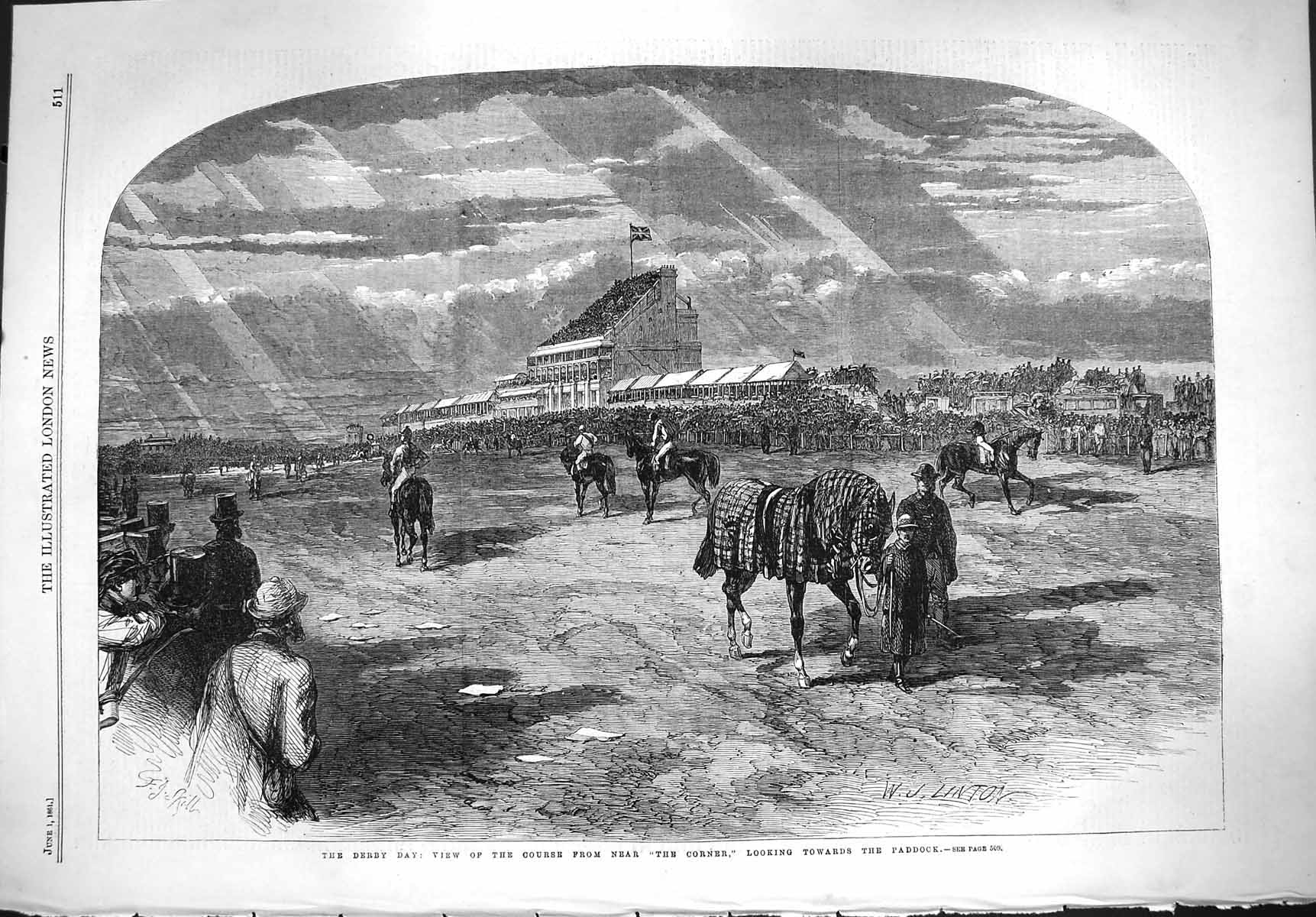Old Antique Print 1861 Derby Horse Racing Course Paddock Sport Fine Art 19th