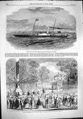 Original Old Antique Print 1861 London Ipswich Queen Ship Thames Champs Elysees