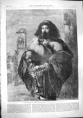 Original Old Antique Print 1861 Roman Bagpiper Man Music Gilbert Fine Art 19th