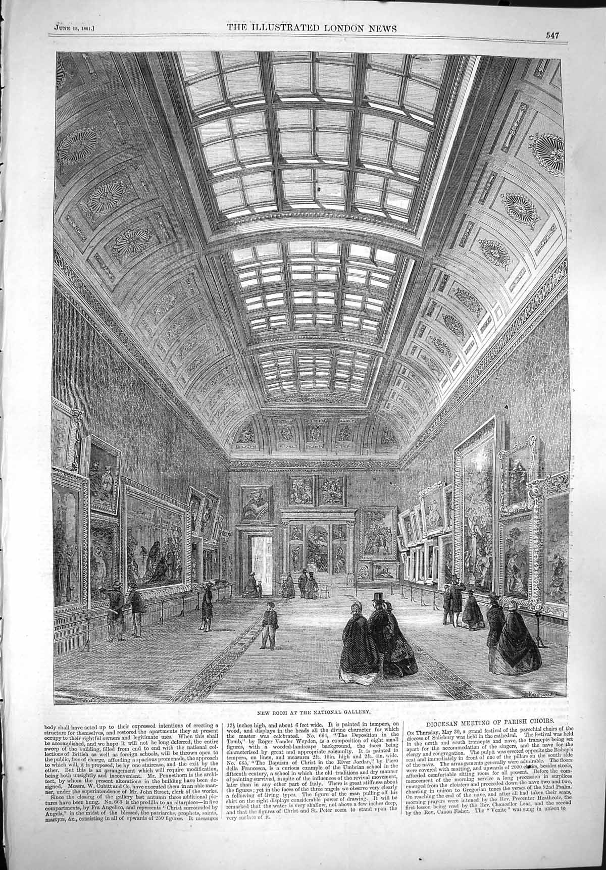 Original Old Antique Print 1861 New Room National Art Gallery Paintings P 19th