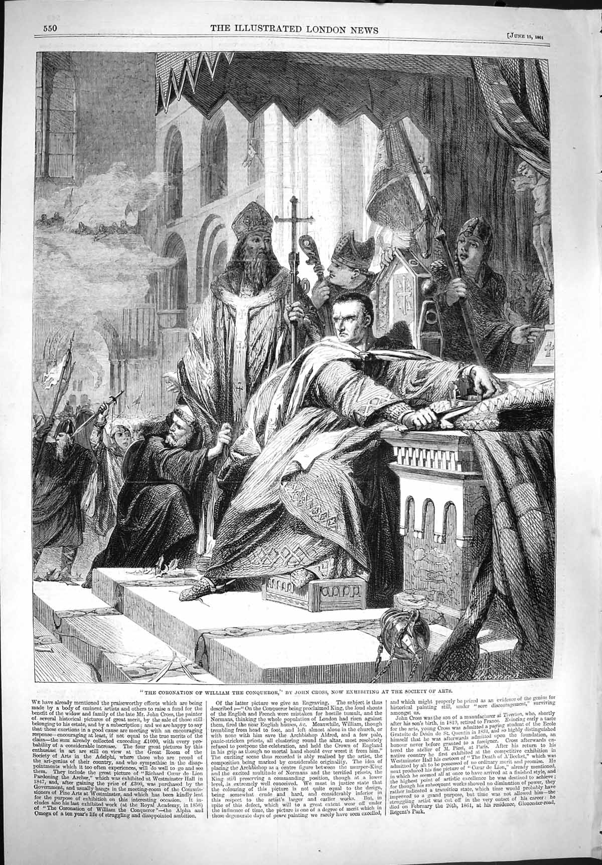 Original Old Antique Print 1861 Coronation William Conqueror John Cross 19th