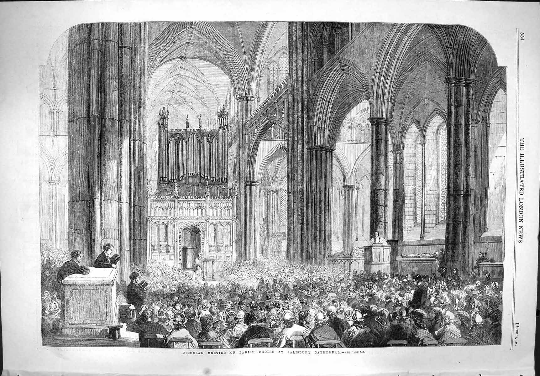 Old Antique Print 1861 Diocesan Meeting Paris Choirs Salisbury Cathedral 19th