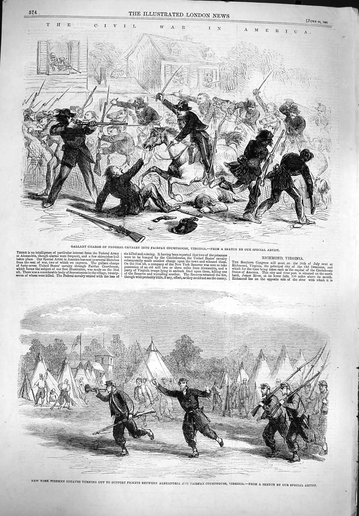 Old Antique Print 1861 Civil War America Federal Cavalry Virginia Zouaves 19th