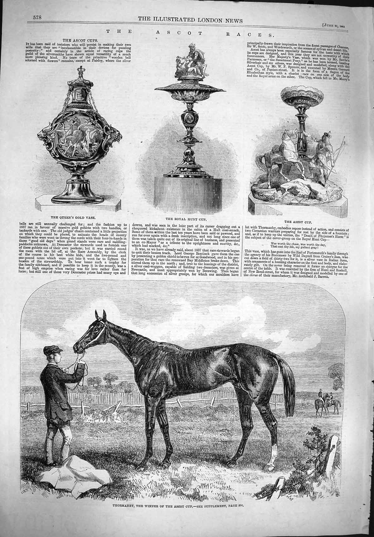 Old Antique Print 1861 Ascot Races Horses Thormanby Queen Vase Hunt Cup 19th