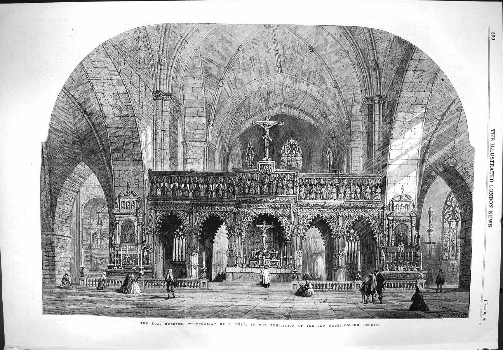 Original Old Antique Print 1861 Munster Westphalia Read Architecture Fine Art