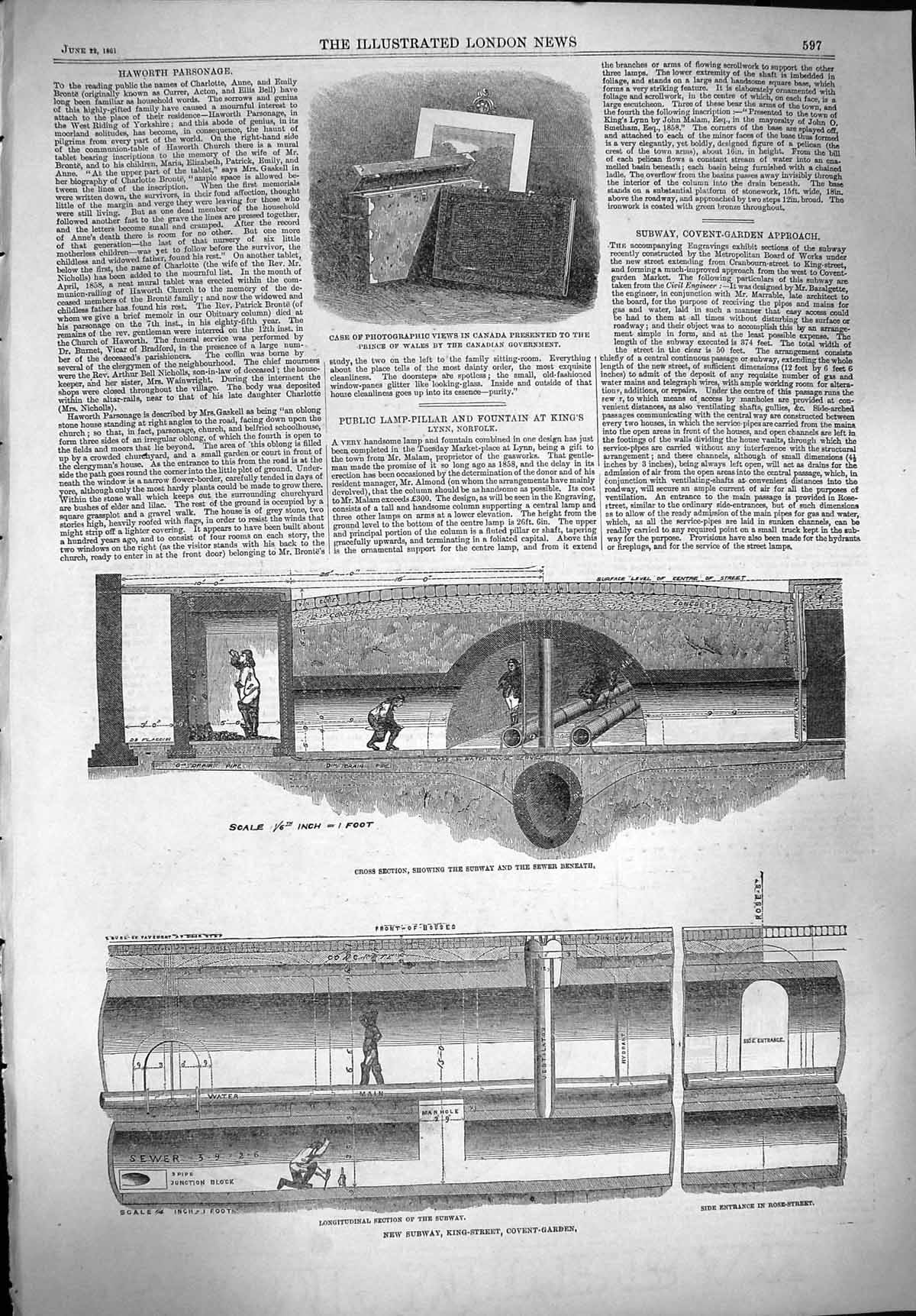 Original Old Antique Print 1861 Railway Subway King Street Covent Garden Sewer