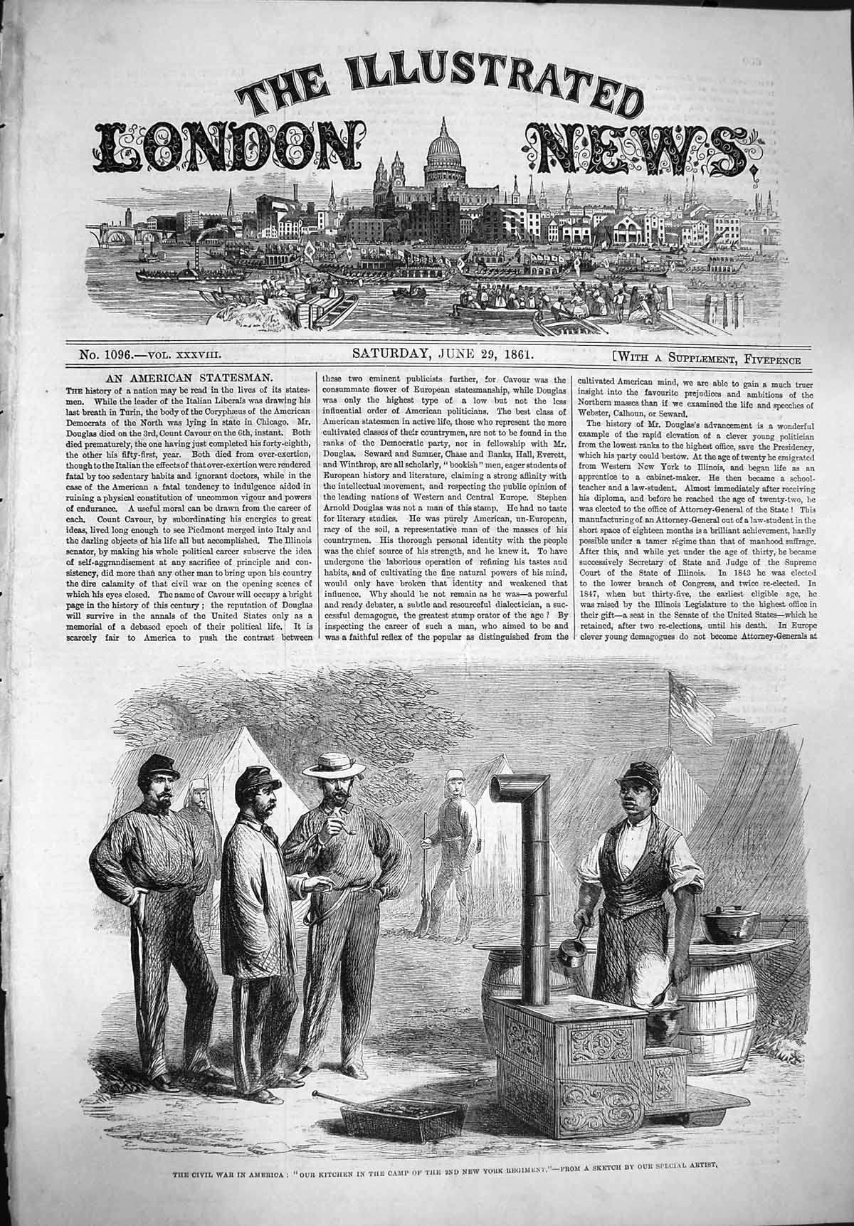 Original Old Antique Print 1861 Civil War America Kitchen Camp New York Siers