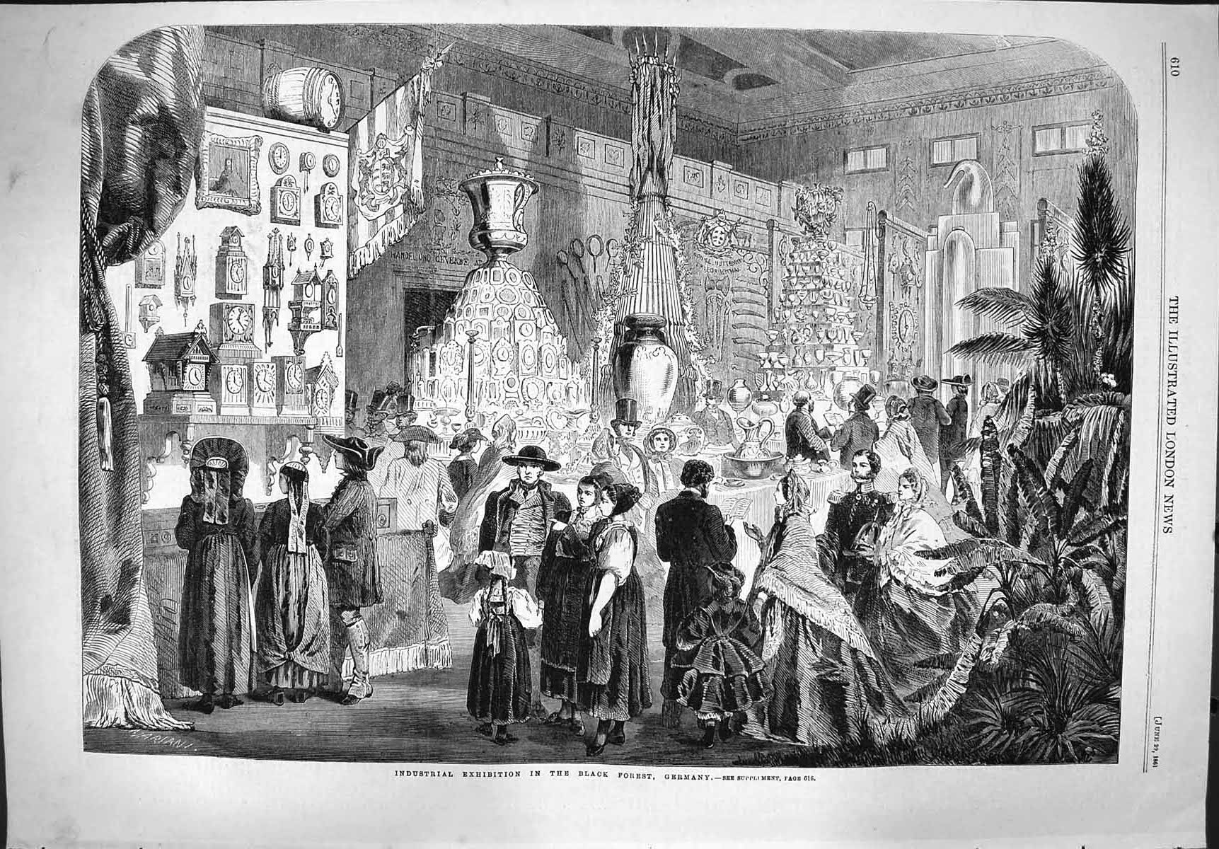Old Antique Print 1861 Scene Industrial Exhibition Black Forest Germany 19th