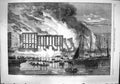 Original Old Antique Print 1861 Fire Southwark Cottons Wharf Ships Boats 19th
