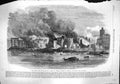 Original Old Antique Print 1861 Fire Southwark Cotton'S Wharf Ship Buildings