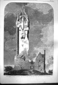 Original Old Antique Print 1861 National Wallace Monument Abbey Craig S 19th