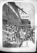 Original Old Antique Print 1861 Great Eastern Ship River Mersey Siers Embarking