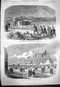 Original Old Antique Print 1861 National Rifle Association Wimbeldon Siers Tent