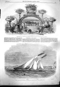 Original Old Antique Print 1861 London Yacht Club Phantom Queen Railway Canada